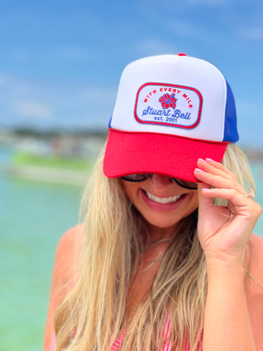 'With Every Mile' Trucker in Red, White, + Blue