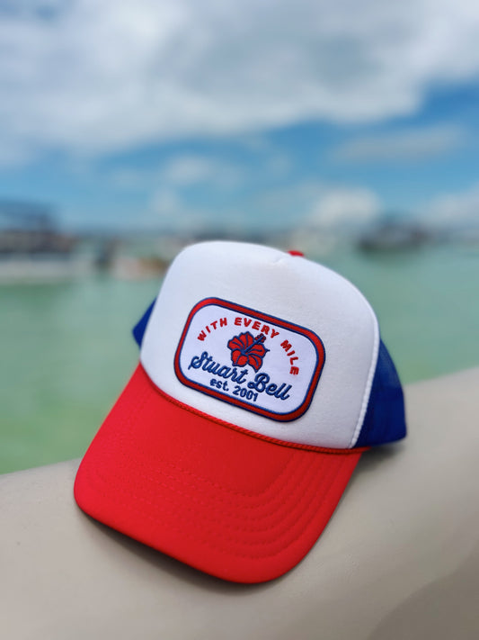 'With Every Mile' Trucker in Red, White, + Blue